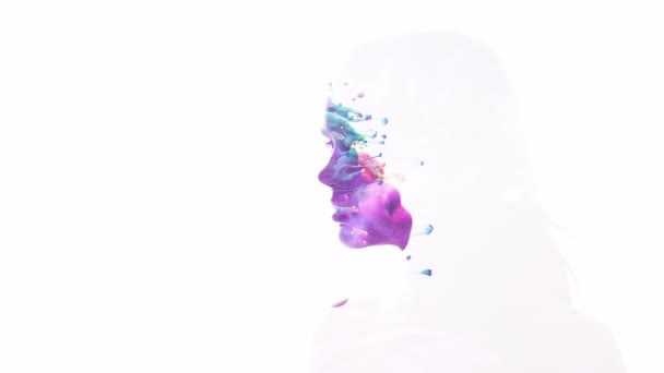Arte retrato interior beleza tinta redemoinho feminino cabeça — Vídeo de Stock