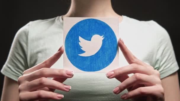 Twitter icône globale communication app logo mains — Video