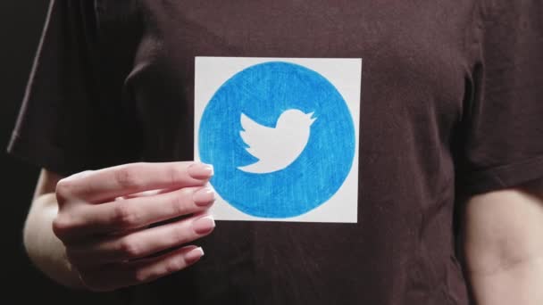 Logo twitter globální komunikace ruční ikona — Stock video