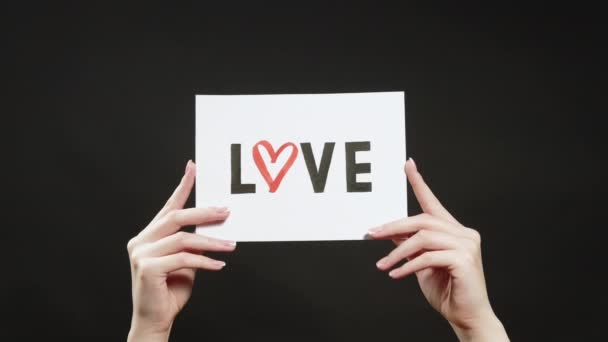 Kärlek tecken beundran vård händer romantiskt budskap — Stockvideo