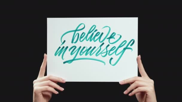 Believe in yourself life motivation hands slogan — Stock Video