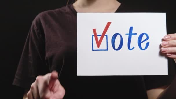 Vote sign civic responsibility hand agitating — Stock Video
