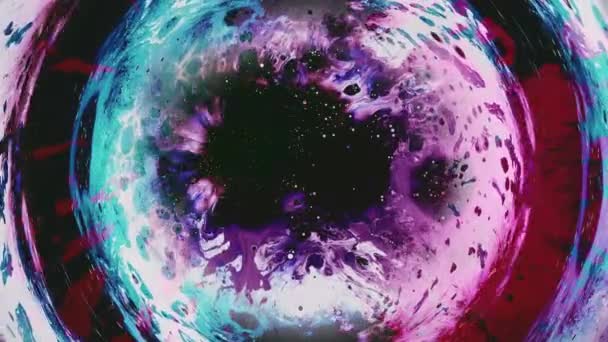 Růžová voda víření kapky barvy směs kruh rám — Stock video