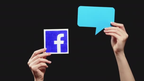 Facebook mensageiro mãos site ícone de discurso em branco — Vídeo de Stock