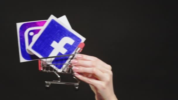 Sosial media pemasaran ikon hand cart set of 3 — Stok Video