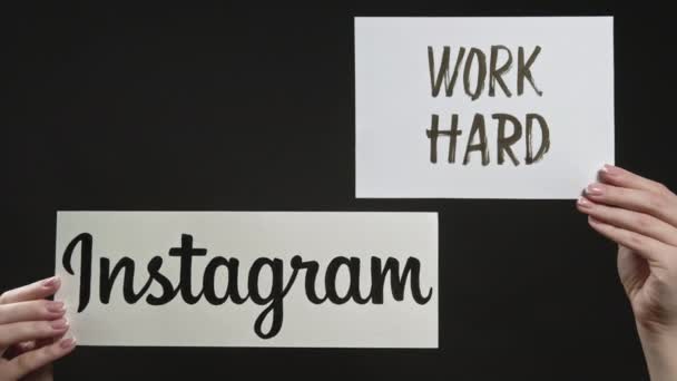 Digital marketing instagram icon work hard hands — Stock Video