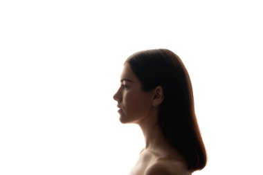 Siluet profil portresi. Doğal güzel kadın.