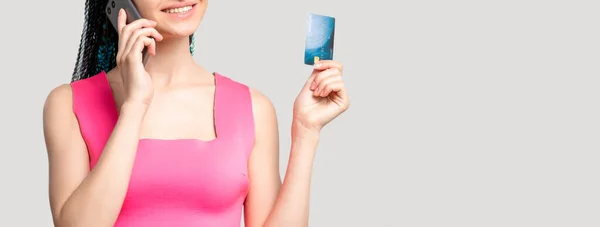 Service bancaire centre d'appels femme carte de crédit — Photo