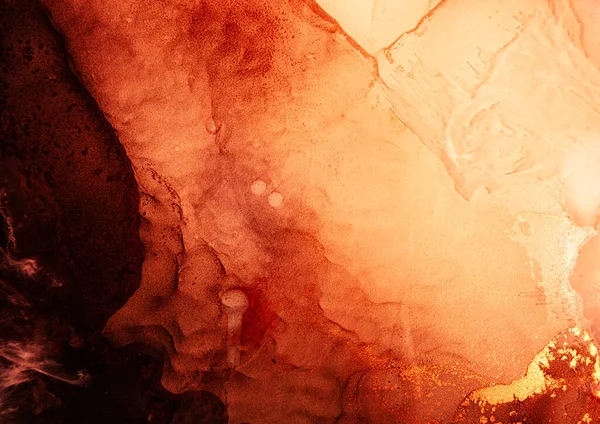Laranja textura de mármore álcool tinta água vermelho quente — Fotografia de Stock