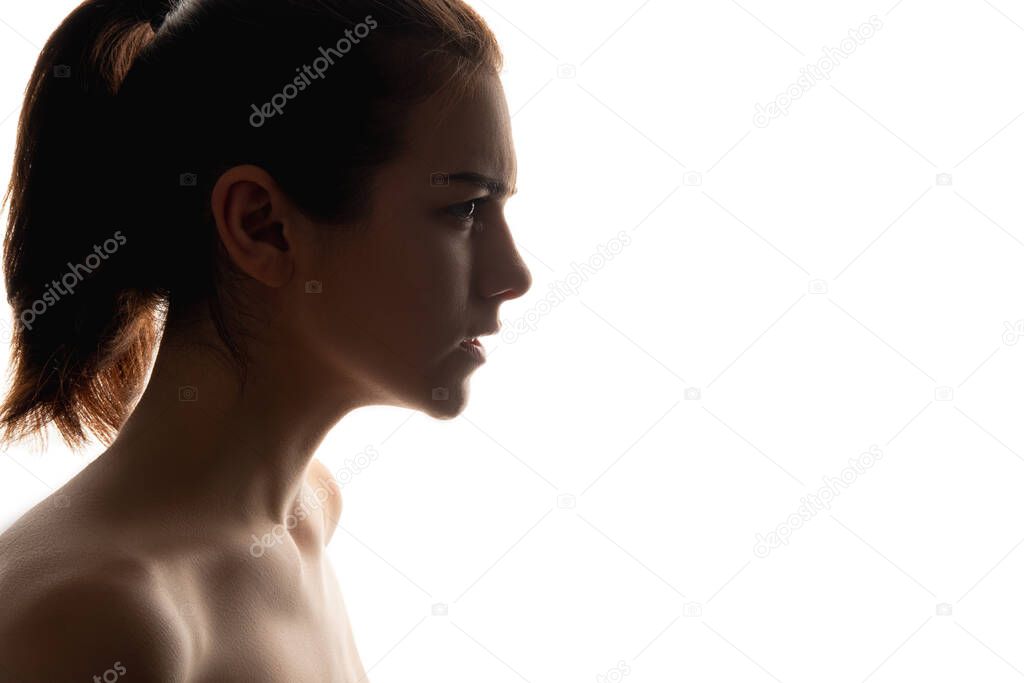 stressed angry woman silhouette isolated white