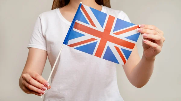 União jack reino unido mulher britânico bandeira — Fotografia de Stock