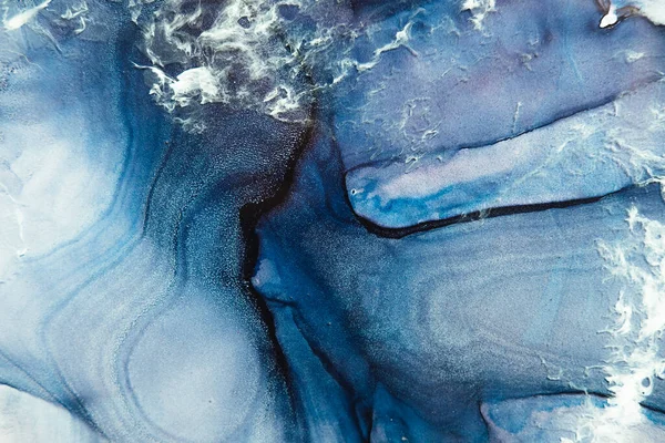 Bleu marbre art fond alcool encre eau grain — Photo