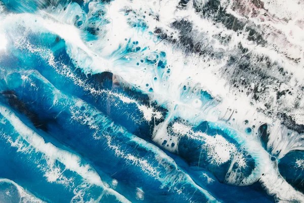 Akrylowy atrament marmur tekstura perski niebieski ocean fala — Zdjęcie stockowe