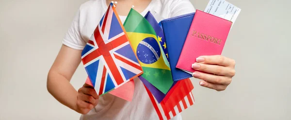 Bandeiras de bilhete de identidade turística viagem mundial — Fotografia de Stock