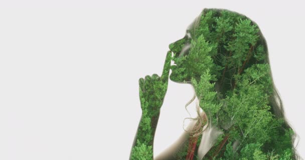 미술 자연의 평온 함을 묘사 한 실루엣 여인 — 비디오
