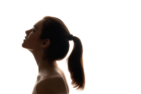 Freedom mind silhouette woman closing eyes — Stock Photo, Image