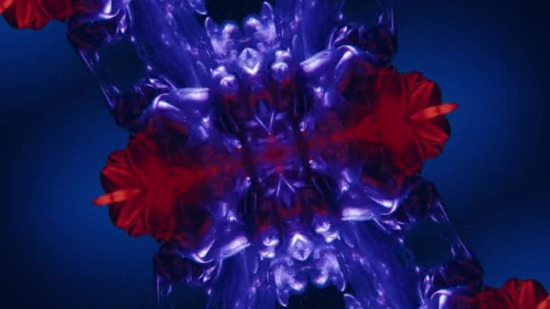 Ink shot flower water blue glitter orange petals — Stock Video