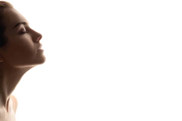 Beauty face silhouette profile woman taking breath — Stock Photo, Image