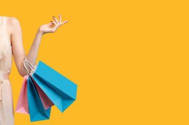 İnternet üzerinden tanınmayan kadın alışveriş torbaları.