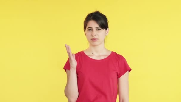 Więc czas gestu wątpliwa kobieta stop — Wideo stockowe