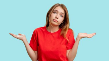 clueless woman portrait whatever gesture shrugging clipart