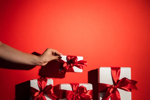 Nowy rok prezent świąteczny powitanie prezenty czerwony — Zdjęcie stockowe