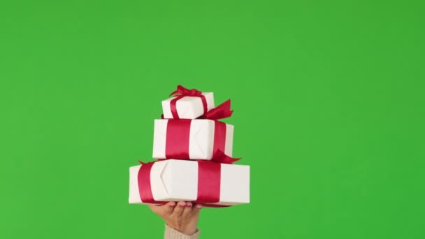 Різдвяний розпродаж святкова подарункова доставка сюрприз рука — стокове відео