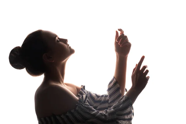 Prática de recreação alma cura silhueta mulher — Fotografia de Stock