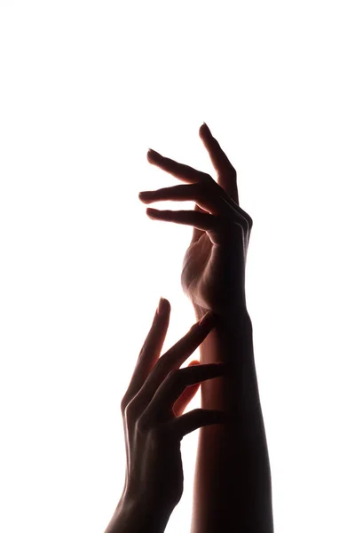 Mains silhouette espoir pardon femme bras blanc — Photo