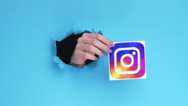 Instagram εικονίδιο social media χέρι σημαντική τρύπα — Αρχείο Βίντεο