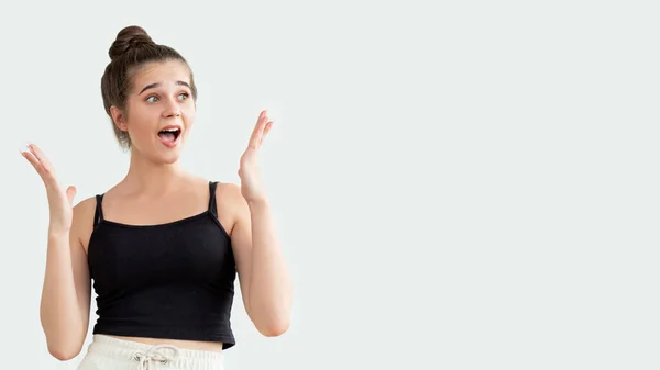 Great idea omg face excited pretty woman — Stock Photo, Image