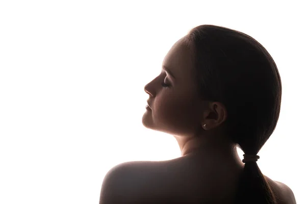 Silhueta mulher mindfulness tranquilidade pacífica — Fotografia de Stock