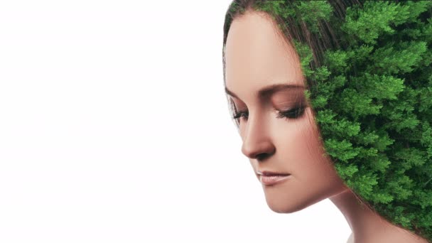 Φύση πορτρέτο ομορφιά ευεξία γυναίκα πρόσωπο δέντρα — Αρχείο Βίντεο