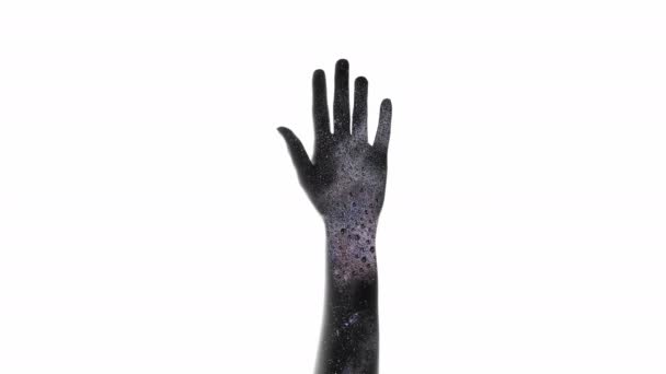 Hand Silhouette Universum Energie Arm Blasenflüssigkeit — Stockvideo