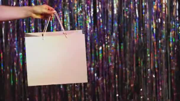 Vánoční nákupy zimní dovolená prodej ruční taška — Stock video