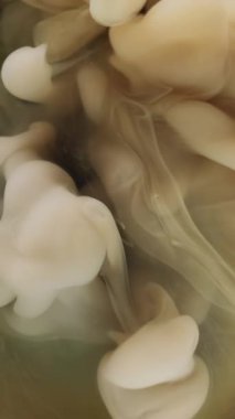 Dikey video. Sis girdabı. Duman bükme. Daha az bej rengi gri kahverengi sızıntılı su bulanıklığı. Fantezi arka plan sıvısı soyut sis deseni.