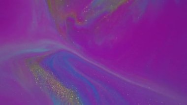 Parıldayan boya. Renk karışımı. Odaklanmamış mor sarı sıçrama suyu soyut sanat akrilik bokeh arka planında parıltılı neon altın doku.