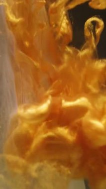 Dikey video. Piramit arka planı. Parlak boya. Özümsenmiş sarı beyaz desenli su soyut yaratıcı sanatla ıslanmış..