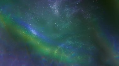 Parıltı sıçraması. Hafif arkaplan. Odaklanmamış mor yeşil renkli renkli gökkuşağı neon deseni akrilik soyutlama üzerinde yüzüyor..