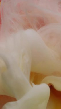 Dikey video. Çiçek arkaplan. Boya sıçraması. Odaklanmamış pembe bronz renkli su gülü soyut parlak sanat dalgasındaki nemli doku dalgasını karıştırır..