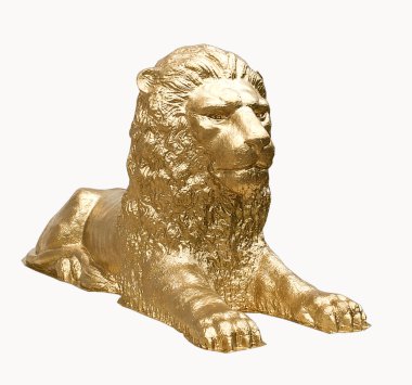 güçlü, görkemli, zorlu beyaz zemin üzerinde bir aslan heykeli