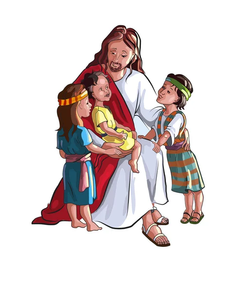 Jesucristo Habla Con Los Niños Pequeños — Vector de stock