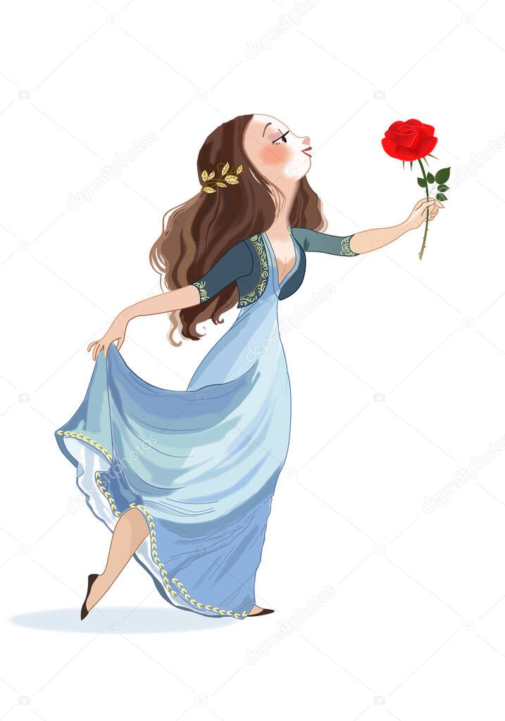 elegant girl in ball gown with rose