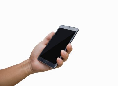 Beyaz arkaplanda bir elde akıllı telefon