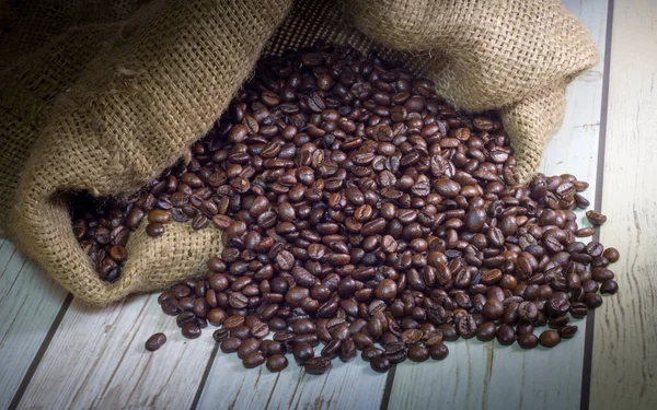 Kahve çekirdeği çuvalda.