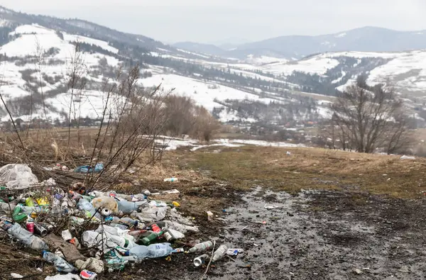 Illegale Müllkippe in der Natur. lizenzfreie Stockbilder