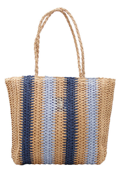 Сумка из натурального волокна с голубыми и бежевыми полосками идеально подходит для пляжа или прогулки по городу. Ручной стиль, деревенская текстура и летняя эстетика с богемным шармом и повседневной функциональностью.