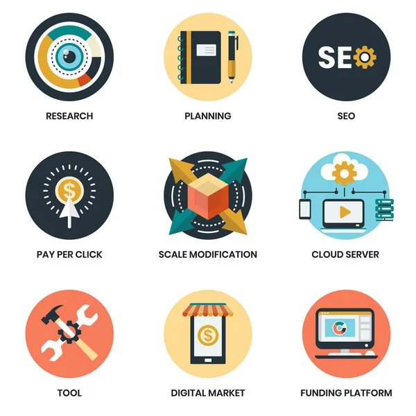 İş, pazarlama, yönetim için ayarlanan iş simgeleri