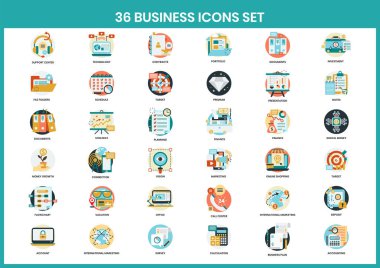 İş, pazarlama, yönetim için ayarlanan iş simgeleri