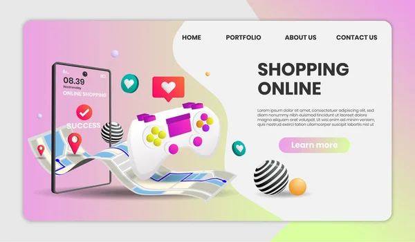 Online Shopping Mit Telefon Und Gaming Gerät Vector Für Banner — Stockvektor